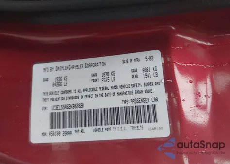 2002 Chrysler Sebring Lxi из США, поврежденный, VIN 1C3EL55R82N302020